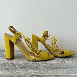 TopShop-Yellow Chunky Heeled Lace Up Spring/Summer Sandals (Size-11.5)
